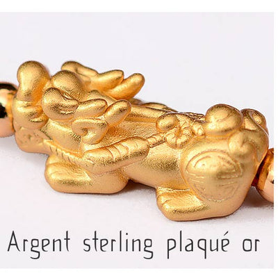 Pixiu argent sterling plaqué or en gros plan Kaosix