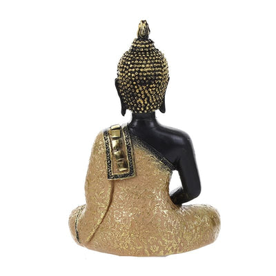 Statue Bouddha assis Dhyana mudra couleur dorée vu de dos et sur un fond blanc kaosix