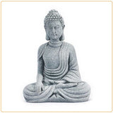 Statue Bouddha assis appel à la terre sur fond blanc avec cadre orange Kaosix