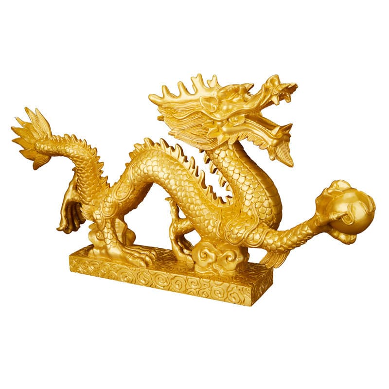 Statuette grand dragon chinois, mythologie chinoise, portant la perle du  bonheur