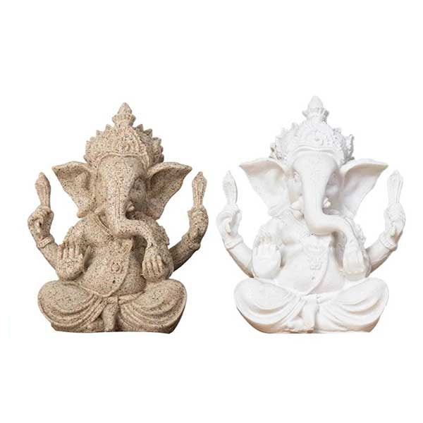 Statues Ganesh blanche et grès sur fond blanc avec cadre orange kaosix