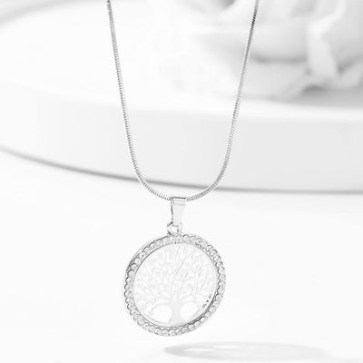 Pendentif arbre de vie métal argenté cadre rond suspendu kaosix